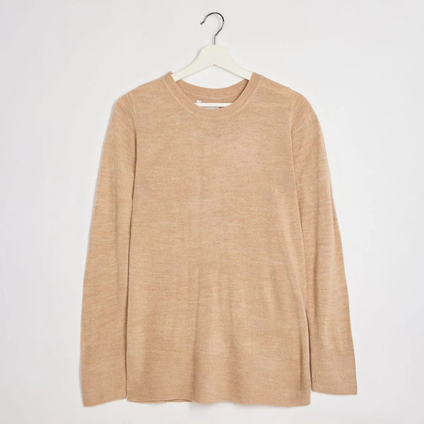 Ladies Classic Soft Knit Crew Neck Jumper - Beige