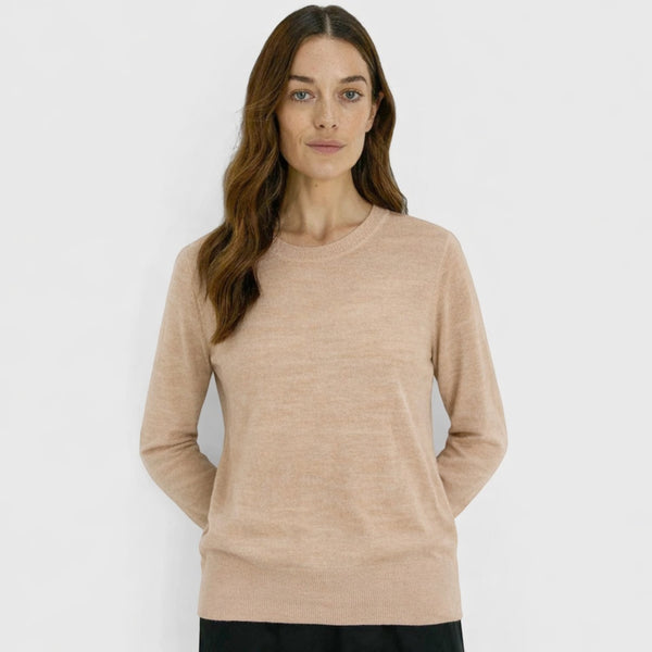 Ladies Classic Soft Knit Crew Neck Jumper - Beige