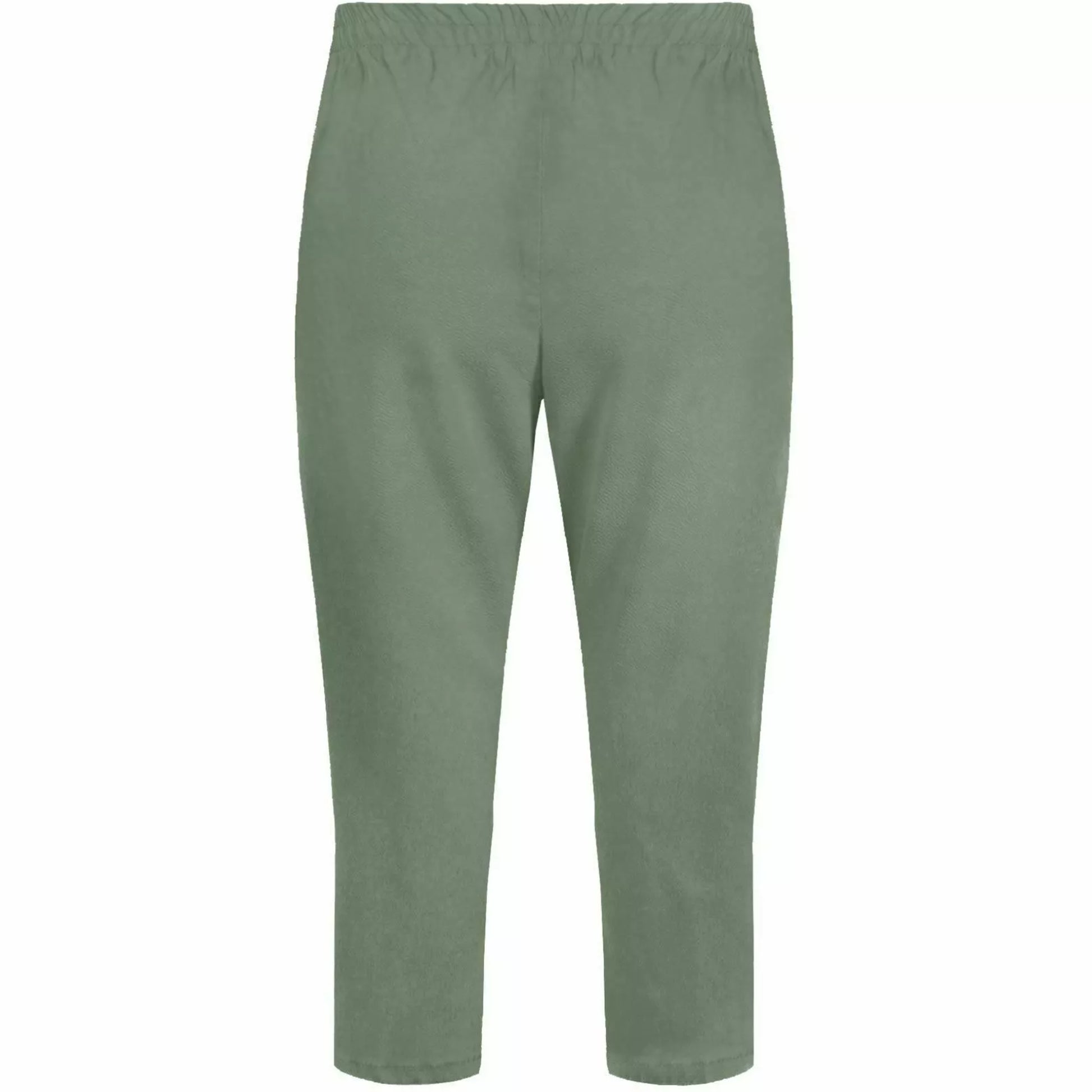 Ladies khaki green 3/4 cropped trousers with zip pocket and button detail summer fashion