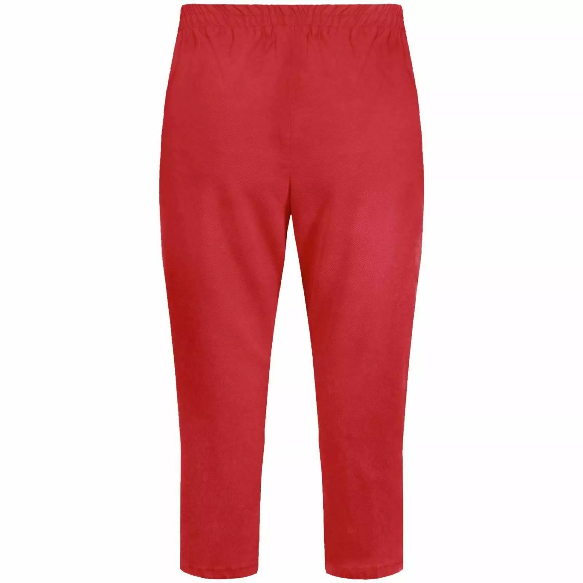 Ladies red 3/4 cropped trousers with zip pocket and button detail summer fashion