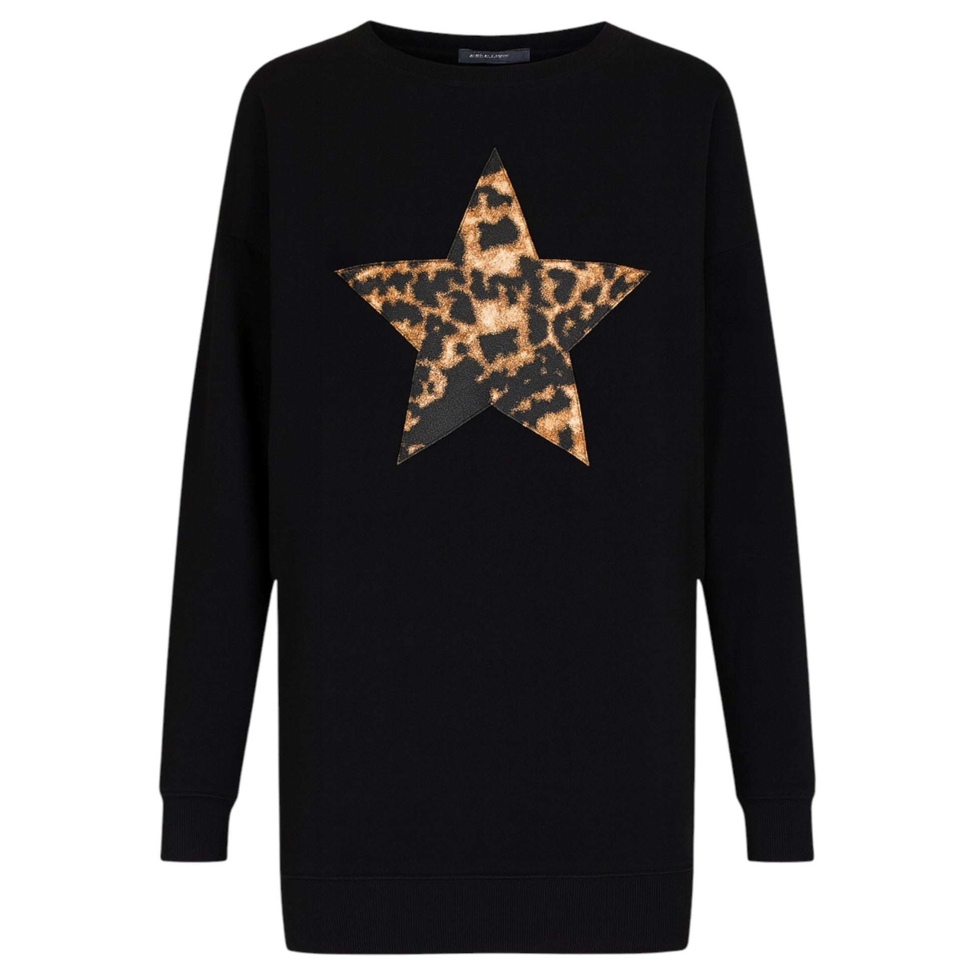 Women’s oversized black top with leopard star print – casual long sleeve shirt