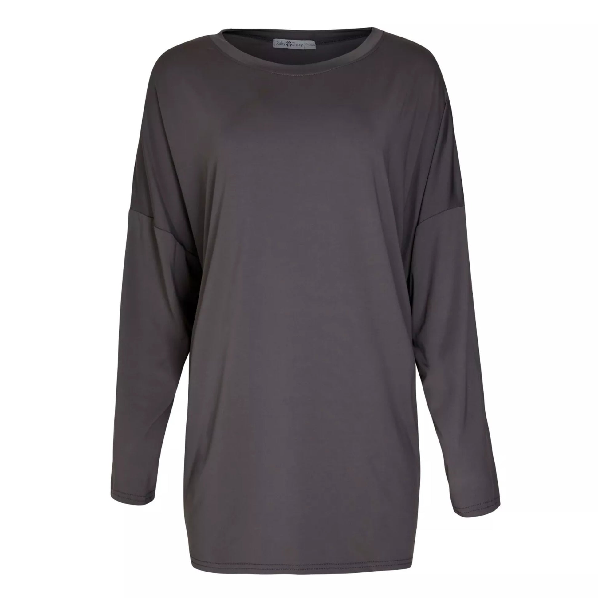 Womens oversized plain charcoal grey top – ladies ex store casual long sleeve shirt
