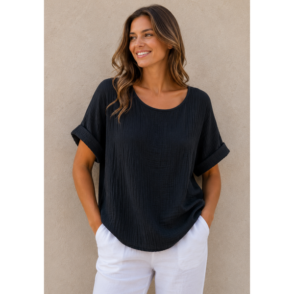 Ladies Plain Italian Top (Black)
