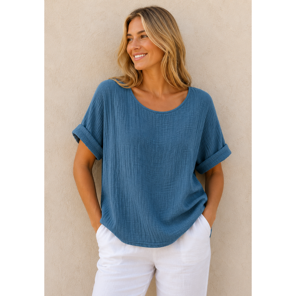 Ladies Plain Italian Top (Denim)