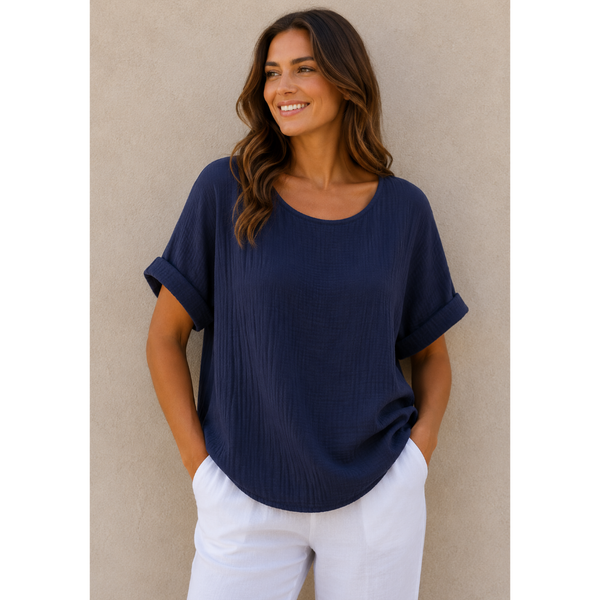 Ladies Plain Italian Top (Navy)