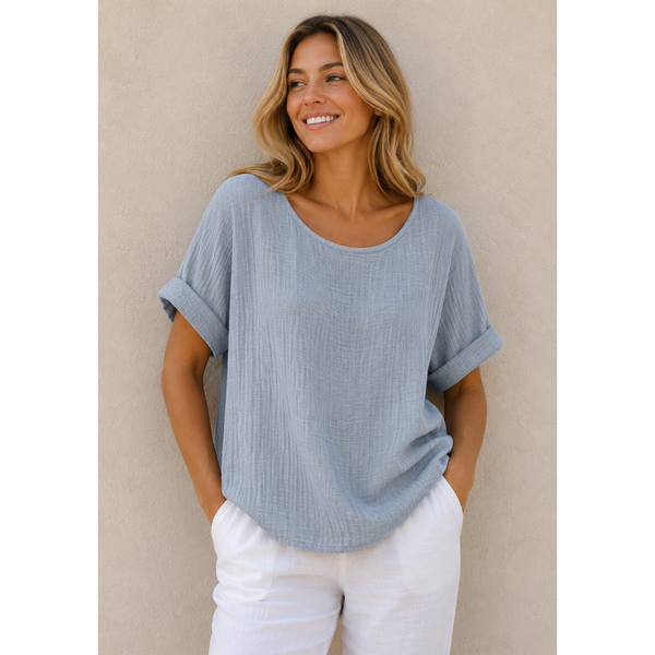 Ladies Plain Italian Top (Sky Blue)