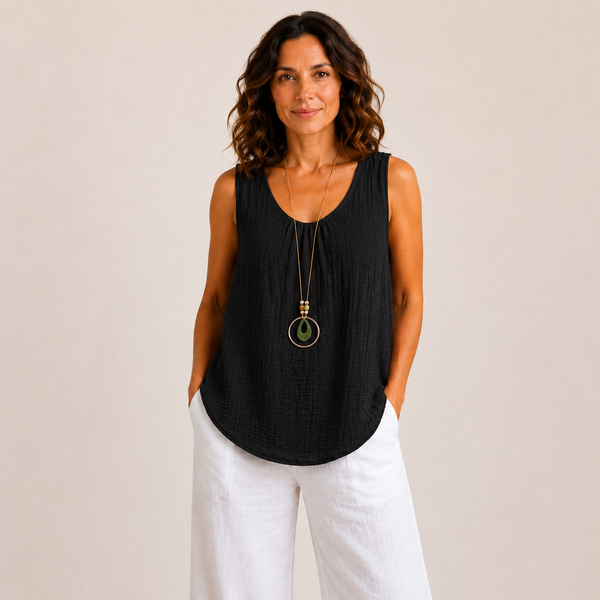 Ladies Plain Italian Vest Top (Black)