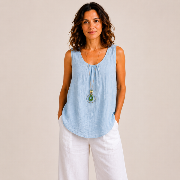 Ladies Plain Italian Vest Top (Light Blue)