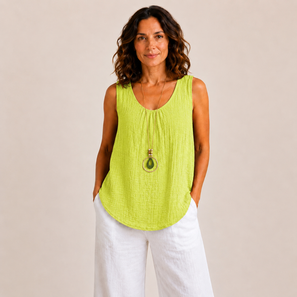 Ladies Plain Italian Vest Top (Lime Green)