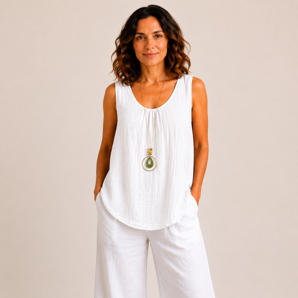 Ladies Plain Italian Vest Top (White)