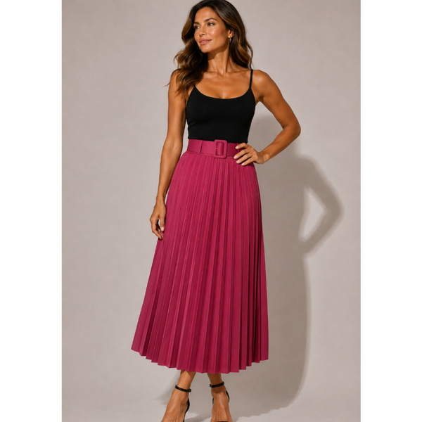Ladies Pleated Midi Belted Skirt (Size 10-14)