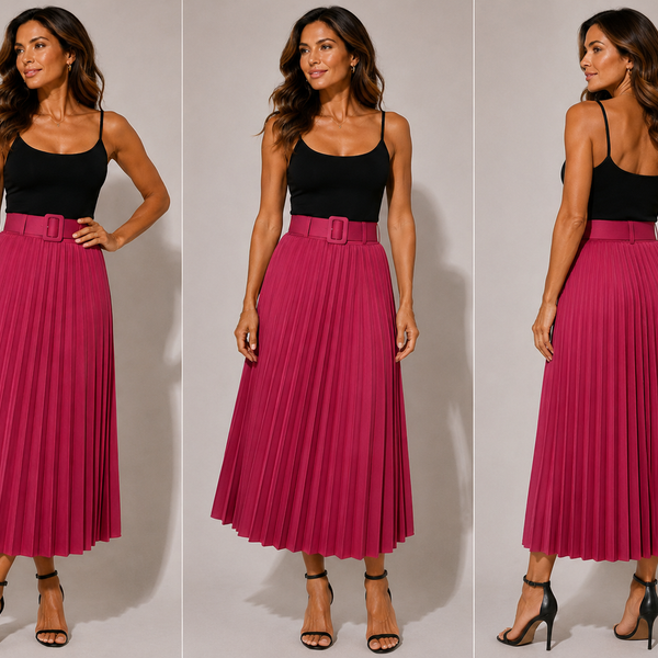 Ladies Pleated Midi Belted Skirt (Size 10-14)