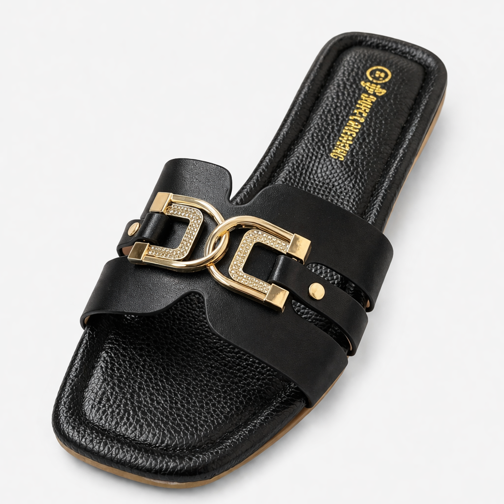 Gold Link Slide Sandals for Women – Cushioned Summer Flats
