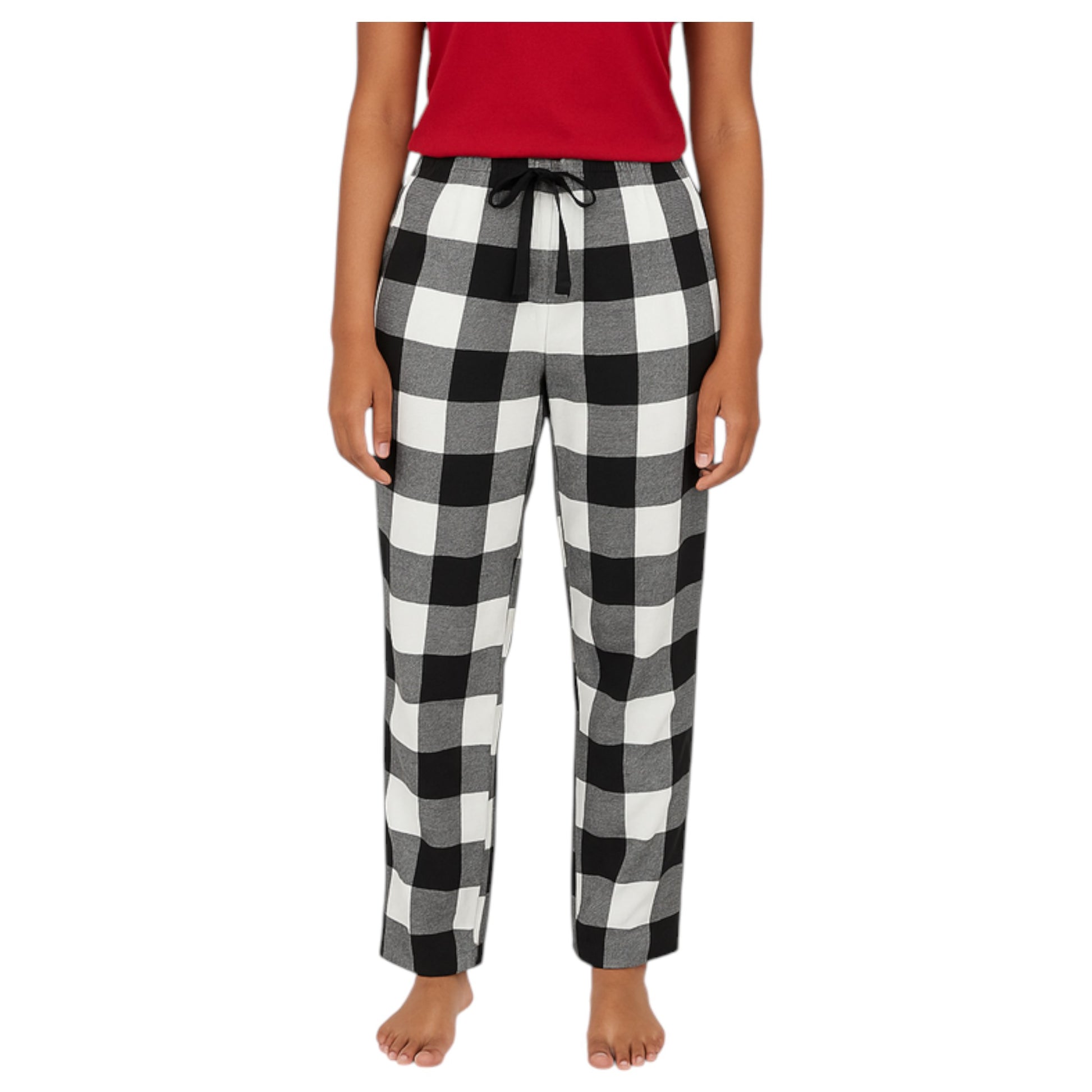 Women's black and white check lounge pants trousers with drawstring waist – soft cotton flannel sleepwear bottoms