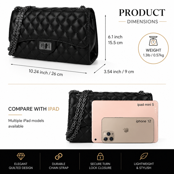 Ladies Quilted Faux Leather Shoulder & Crossbody Bag