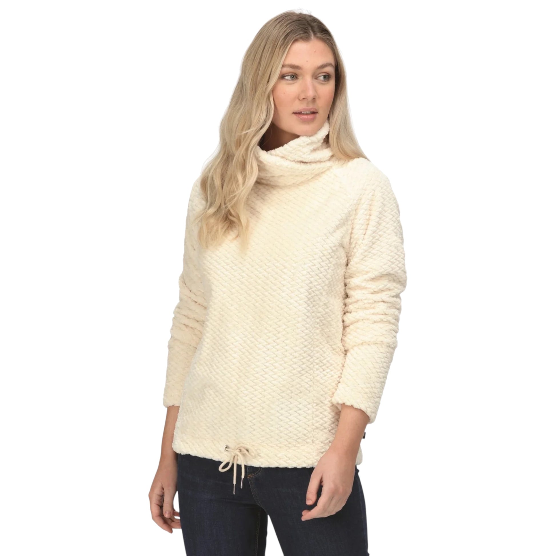 Ladies Regatta Bethan Wrap Neck Fleece – Vanilla White Cream Textured Warm Pullover Jumper