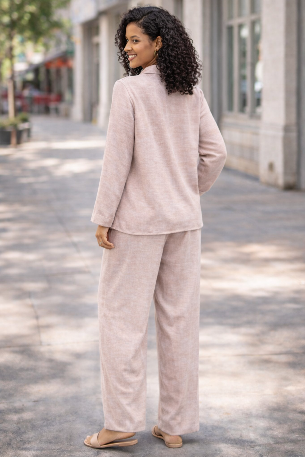Stay effortlessly stylish with this women’s two piece lounge set, featuring a relaxed fit button-up shirt and wide leg trousers. Designed in a breathable linen-look fabric, this matching co-ord set is perfect for casual wear, holidays, travel, summer outfits, or comfortable everyday styling.