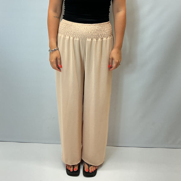 Ladies Relaxed Wide Leg Palazzo Trousers (Beige)