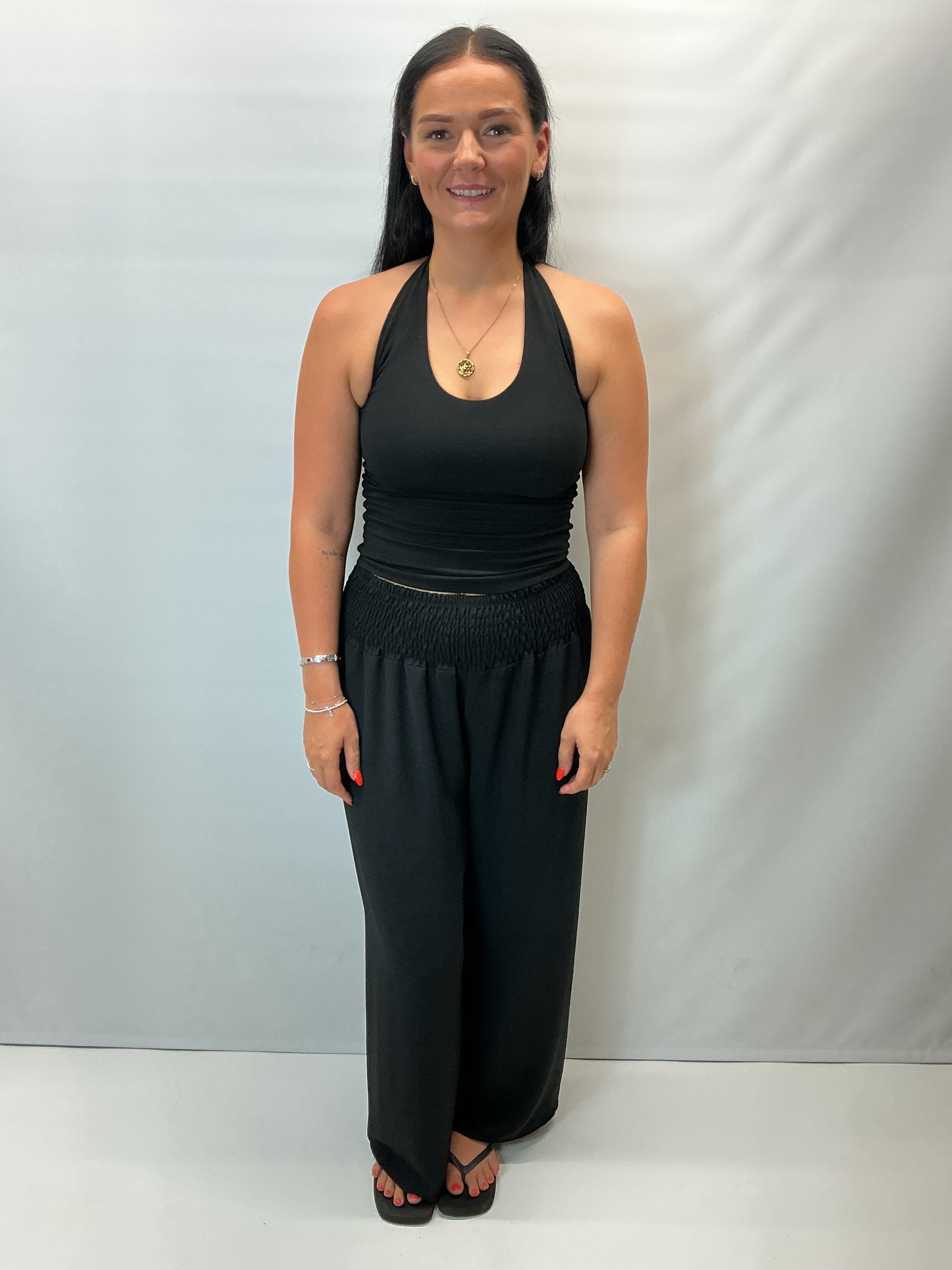 Ladies Relaxed Wide Leg Palazzo Trousers (Black)