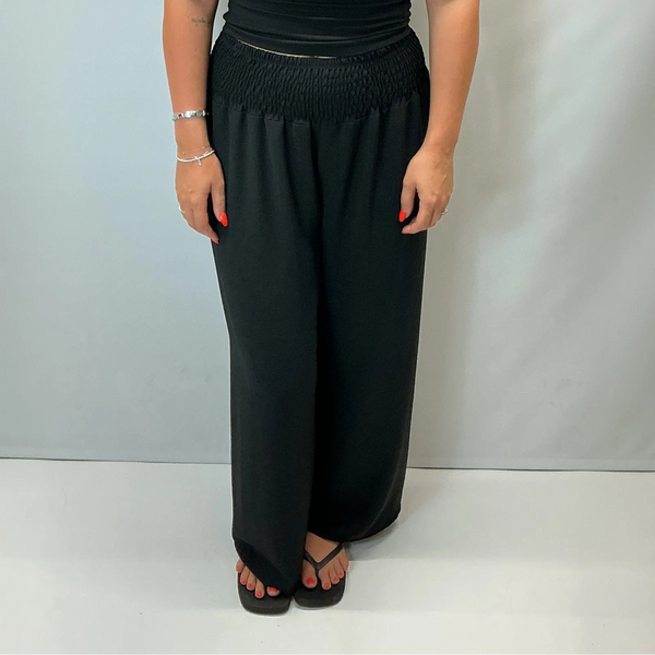 Ladies Relaxed Wide Leg Palazzo Trousers (Black)