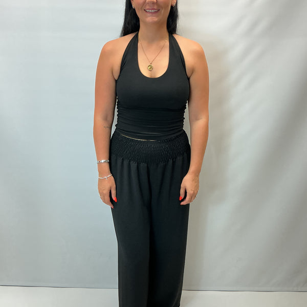 Ladies Relaxed Wide Leg Palazzo Trousers (Black)