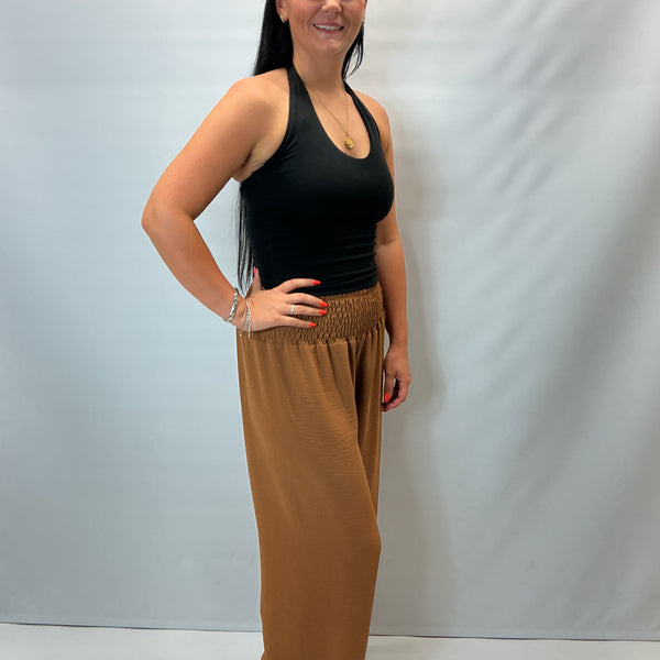 Ladies Relaxed Wide Leg Palazzo Trousers (Camel)