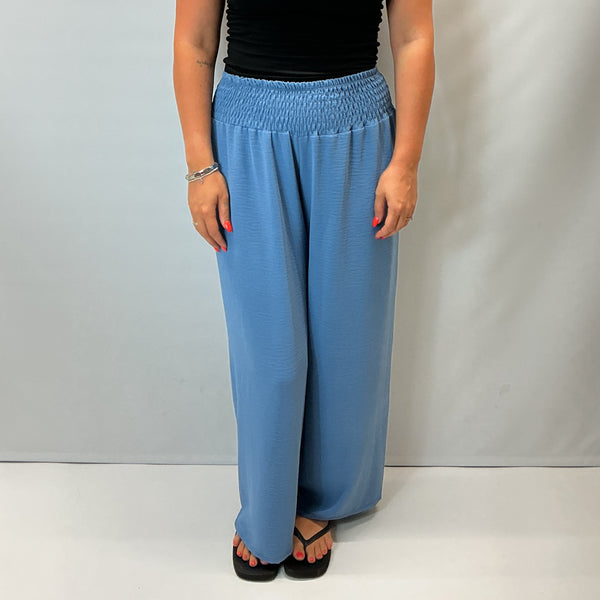 Ladies Relaxed Wide Leg Palazzo Trousers (Denim Blue)
