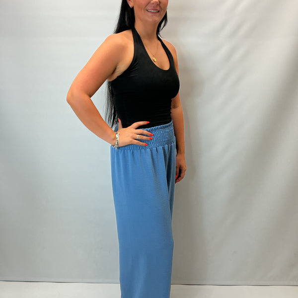 Ladies Relaxed Wide Leg Palazzo Trousers (Denim Blue)