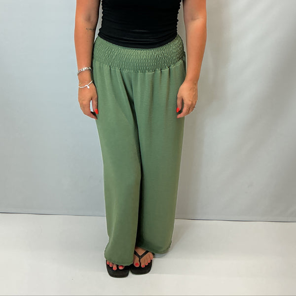 Ladies Relaxed Wide Leg Palazzo Trousers (Khaki)
