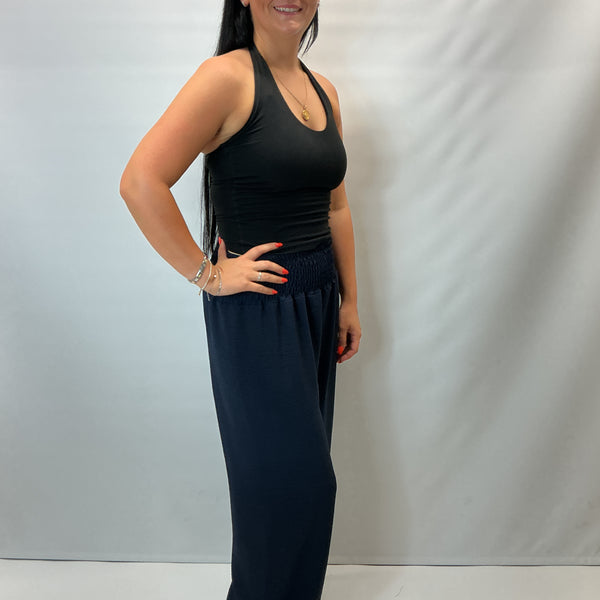 Ladies Relaxed Wide Leg Palazzo Trousers (Navy)