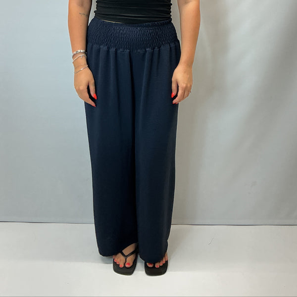 Ladies Relaxed Wide Leg Palazzo Trousers (Navy)