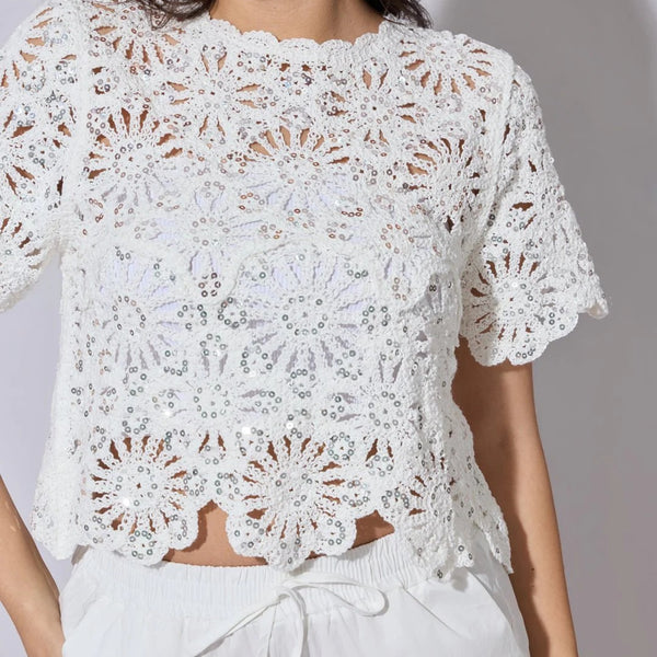 Ladies Luna Sequined Floral Crochet Top