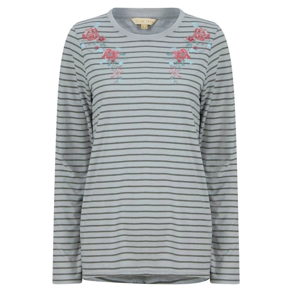 Ladies Long Sleeve Floral Striped Top