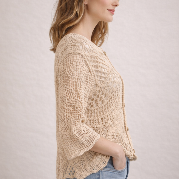 Ladies Soft Summer Button Front Crochet Knit Cardigan