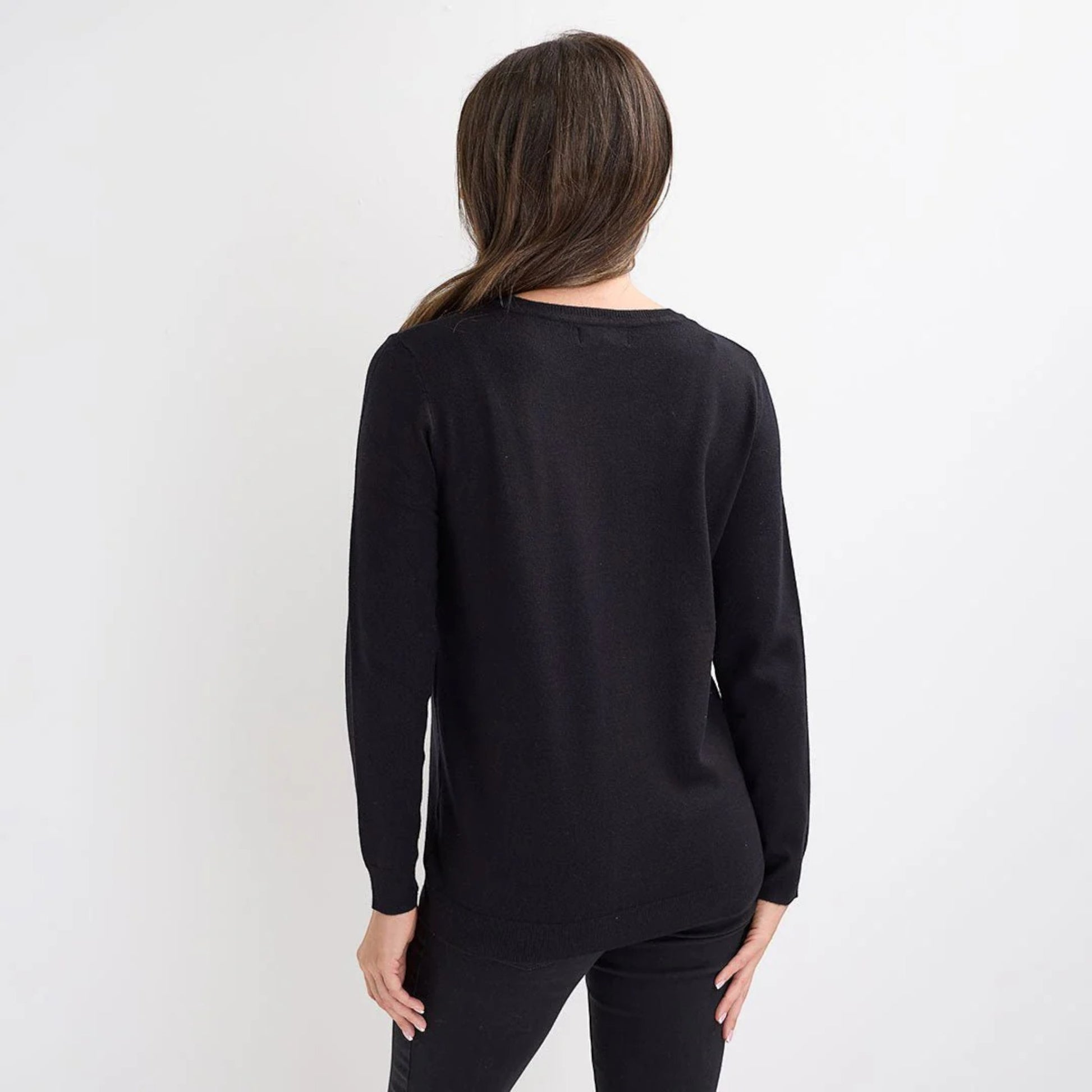 Ladies black jumper with silver sequin ‘sparkle’ slogan, long sleeves and a festive xmas style.