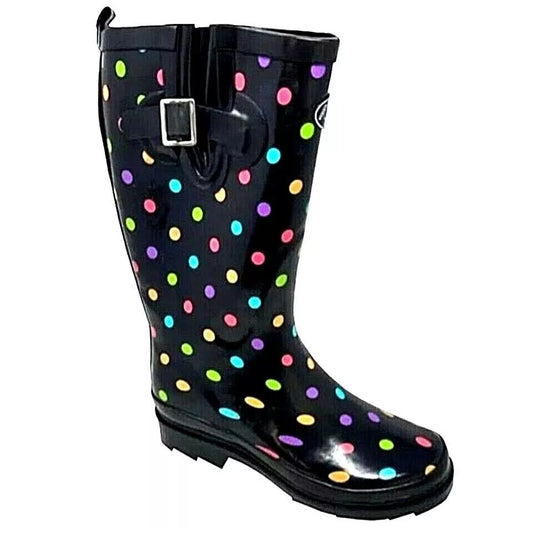 Ladies fashion spot wellies waterproof polka dot rain boots in black