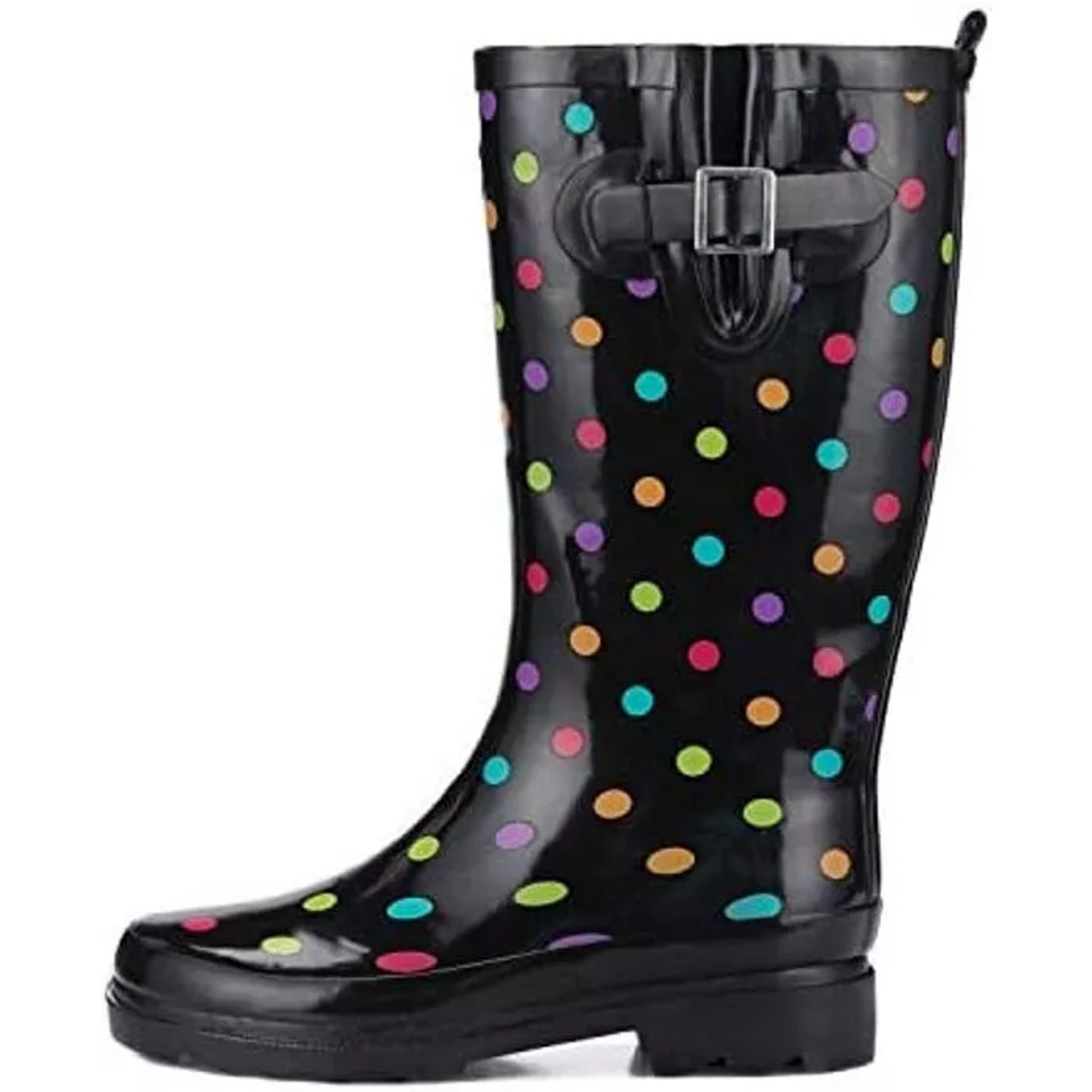 Ladies fashion spot wellies waterproof polka dot rain boots in black