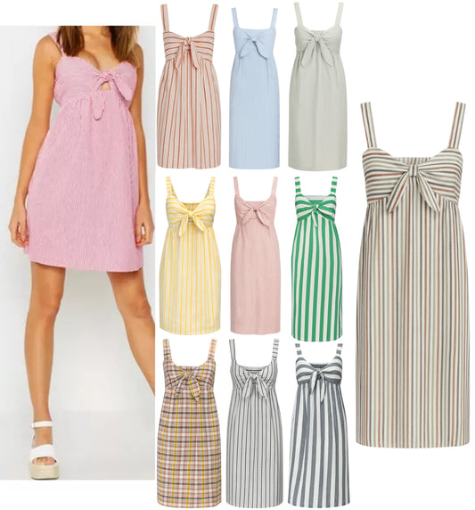 Women's striped sundress with front tie bow and adjustable straps – lightweight summer dress