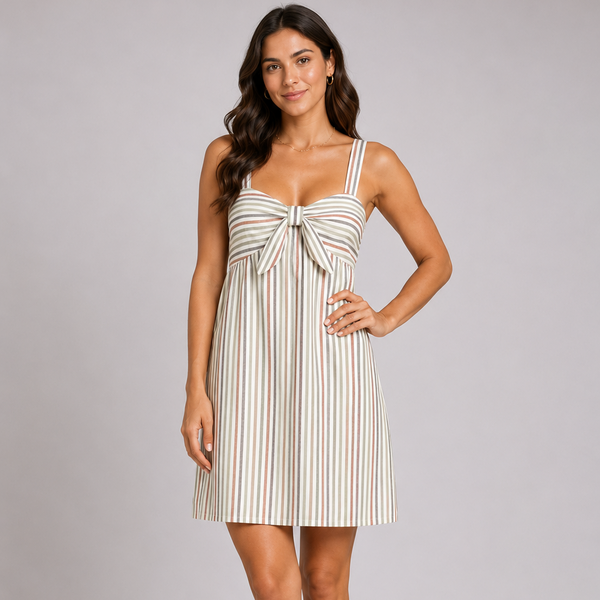 Ladies Sunny Stripe Beige Multi Stripe Dress