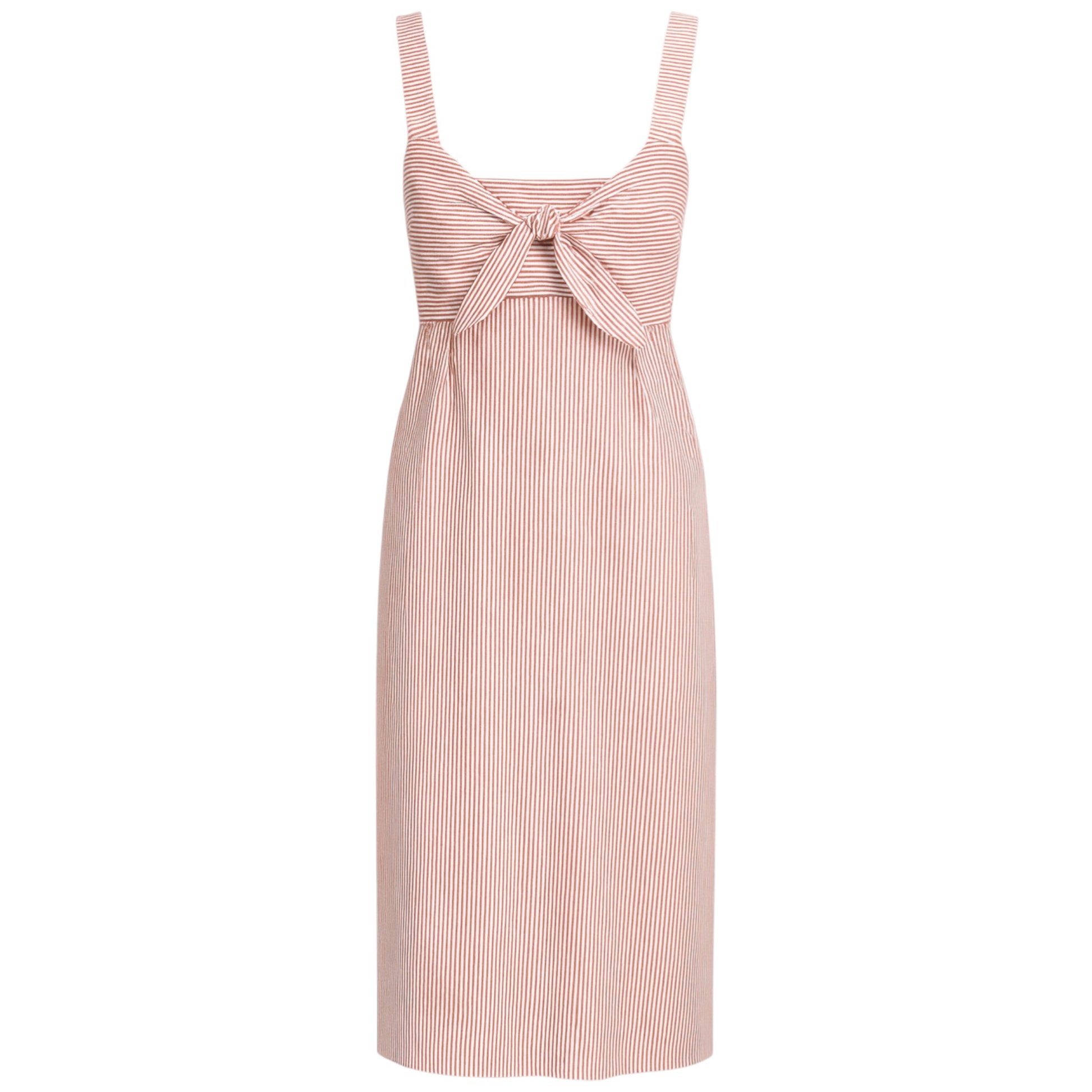 Women's striped sundress with front tie bow and adjustable straps – lightweight summer dress in red and white