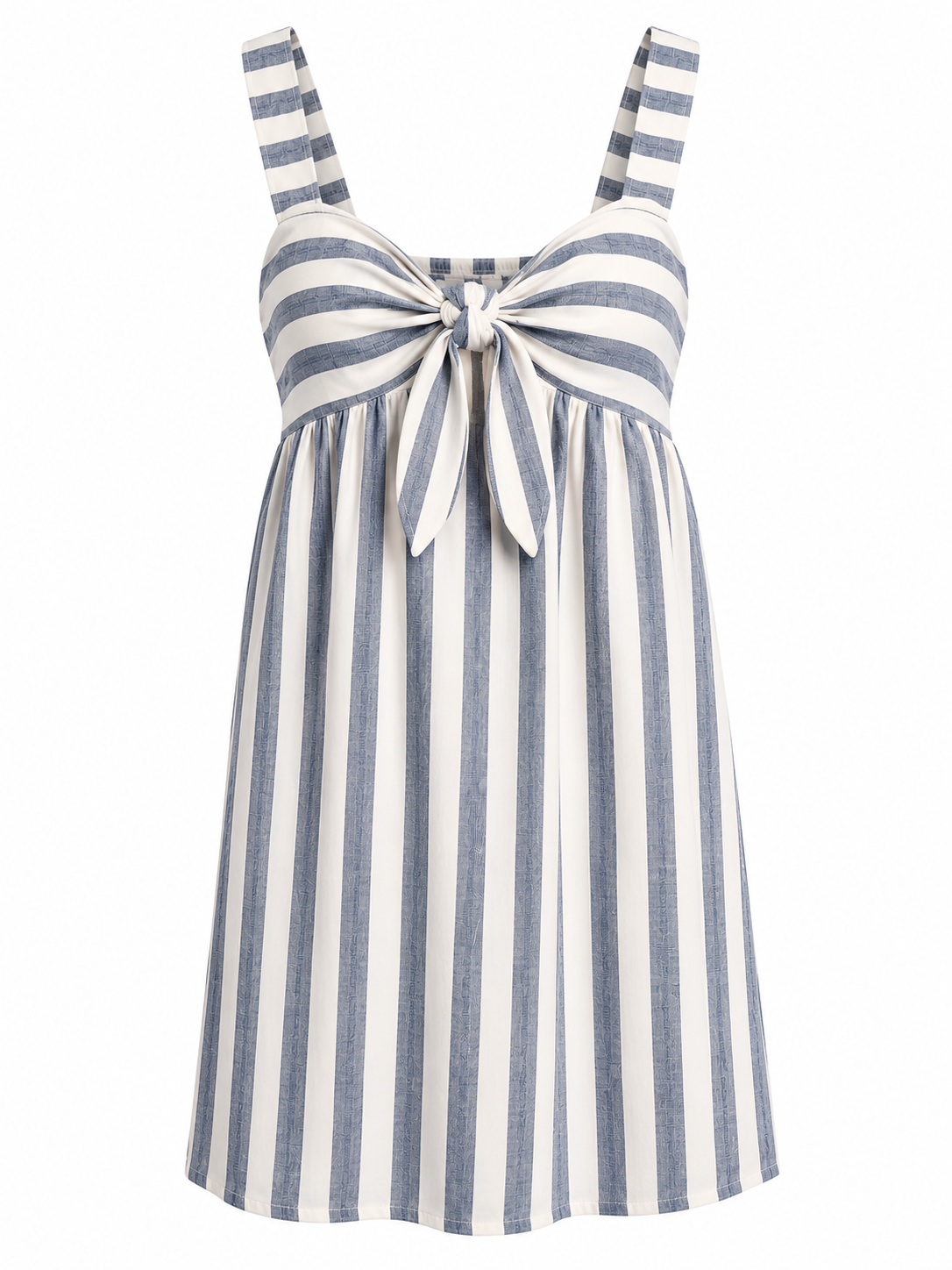 Women's striped sundress with front tie bow and adjustable straps – lightweight summer dress in Slate and White