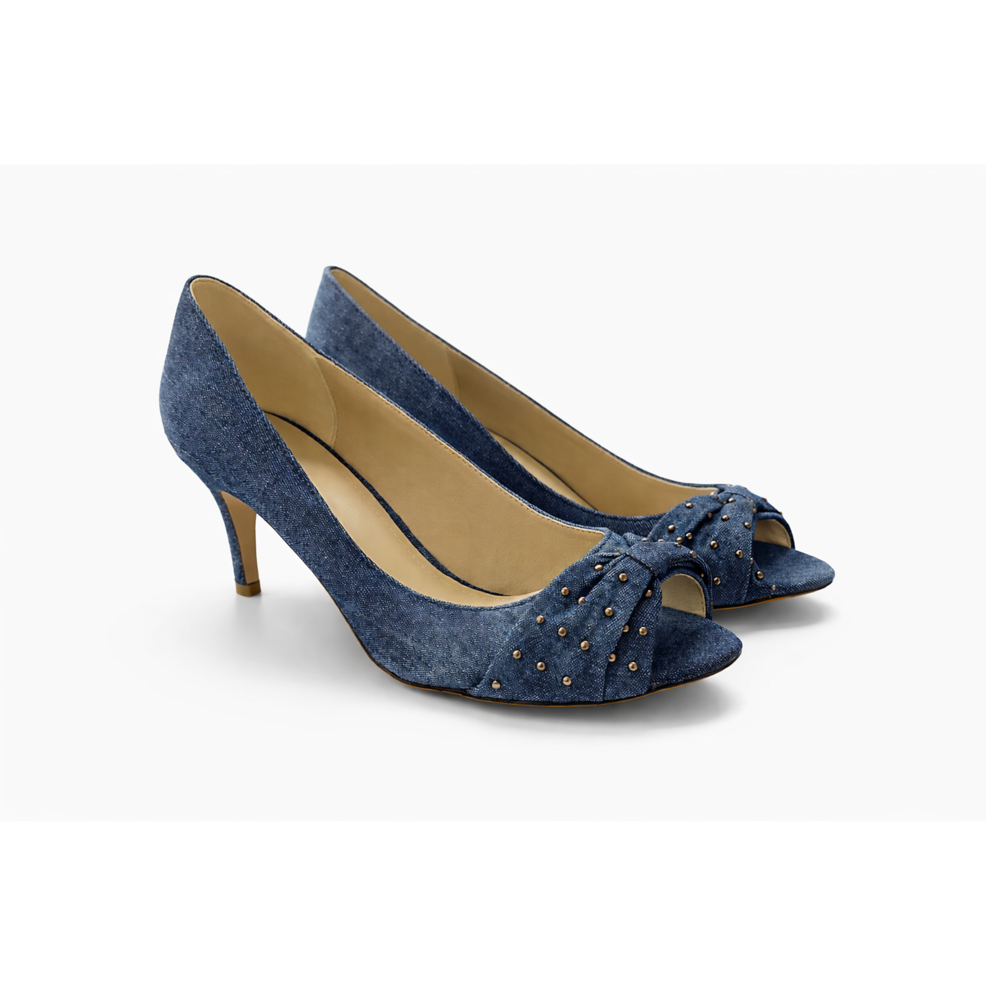 Denim blue peep toe high heels
