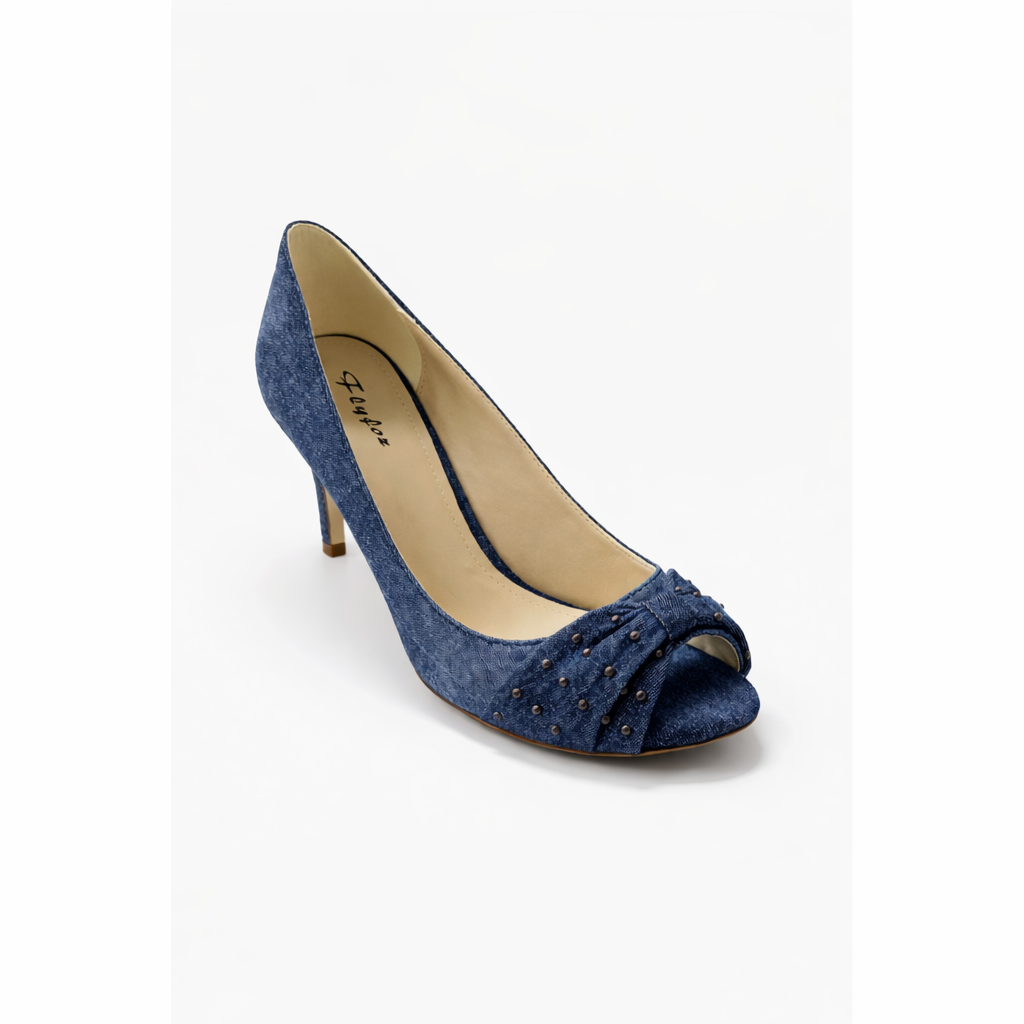 Denim blue peep toe high heels