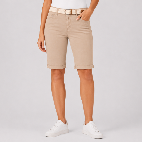 Ladies Dark Beige Turn Up Chino Shorts