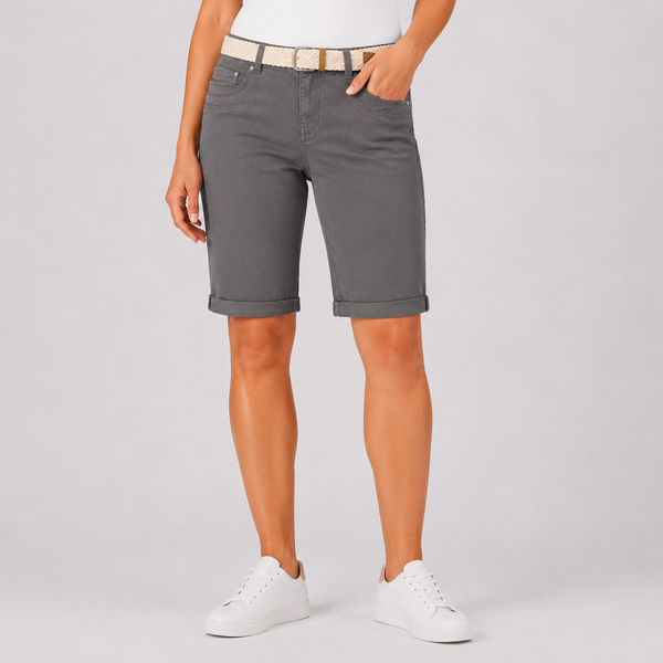 Ladies Dark Grey Turn Up Chino Shorts