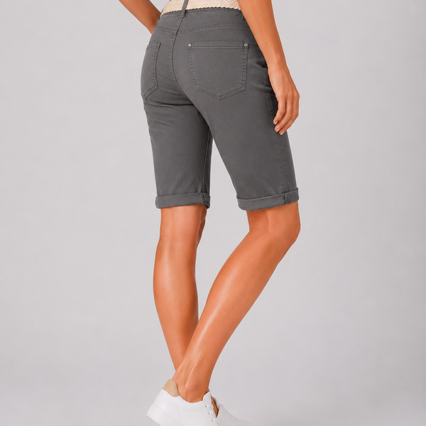 Ladies Dark Grey Turn Up Chino Shorts