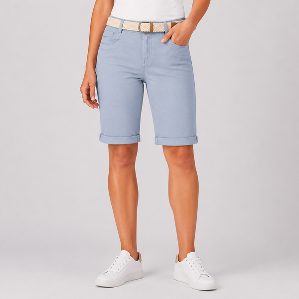Ladies Middle Blue Turn Up Chino Shorts
