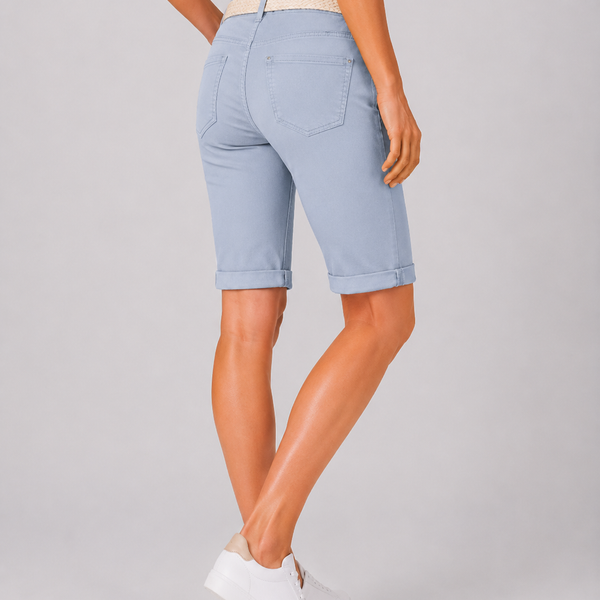 Ladies Middle Blue Turn Up Chino Shorts