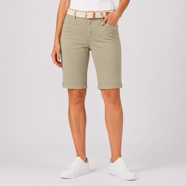 Ladies Middle Green Turn Up Chino Shorts