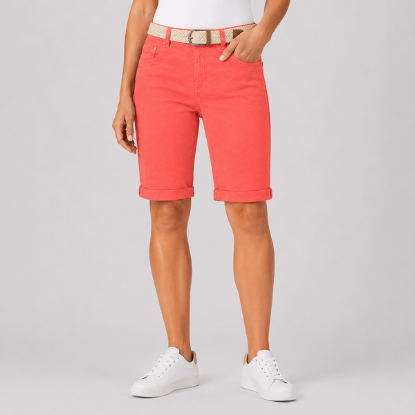 Ladies Middle Orange Turn Up Chino Shorts